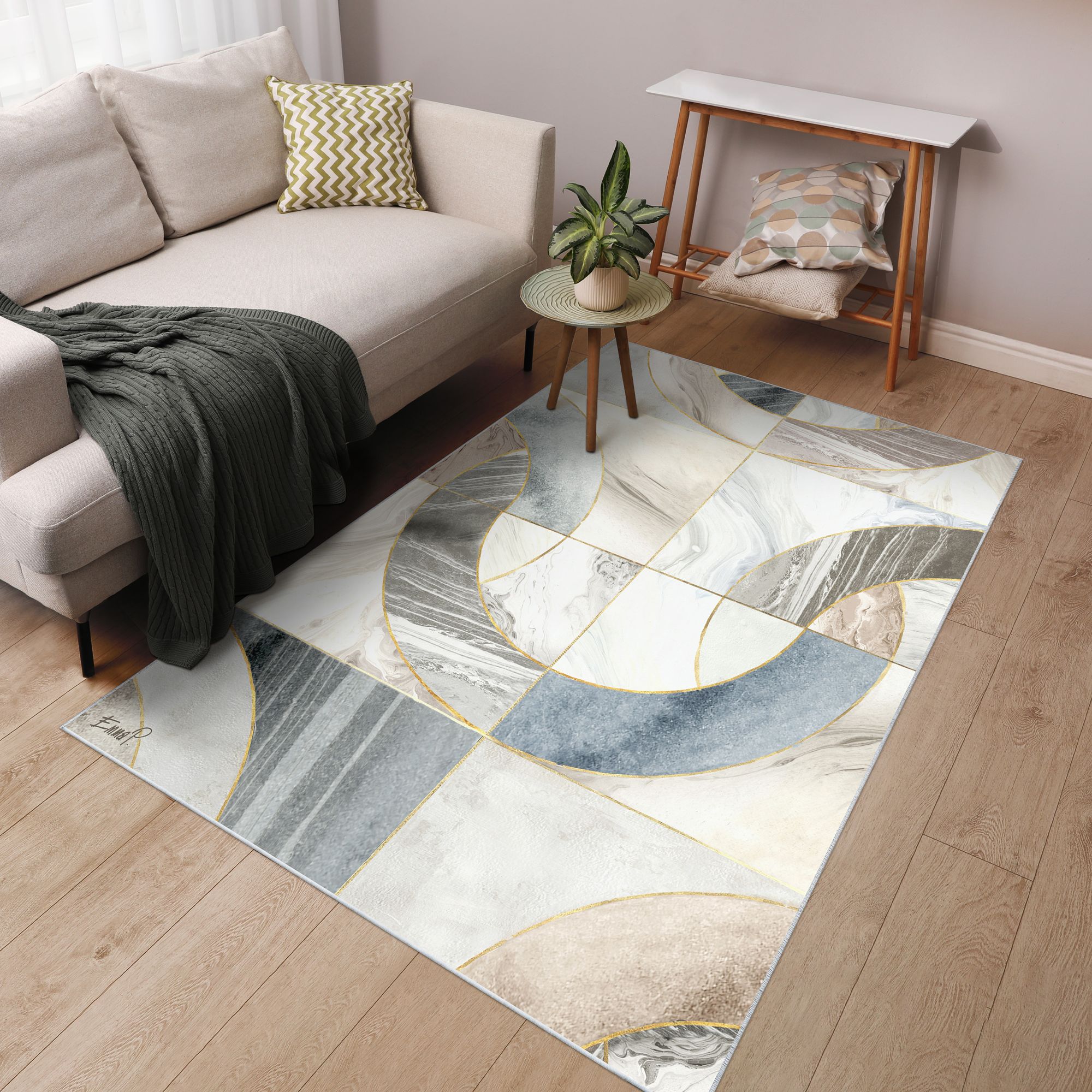 Image 2 Mosaic Serenity Washable Geometric Art Area Rug size 5'x8' more views