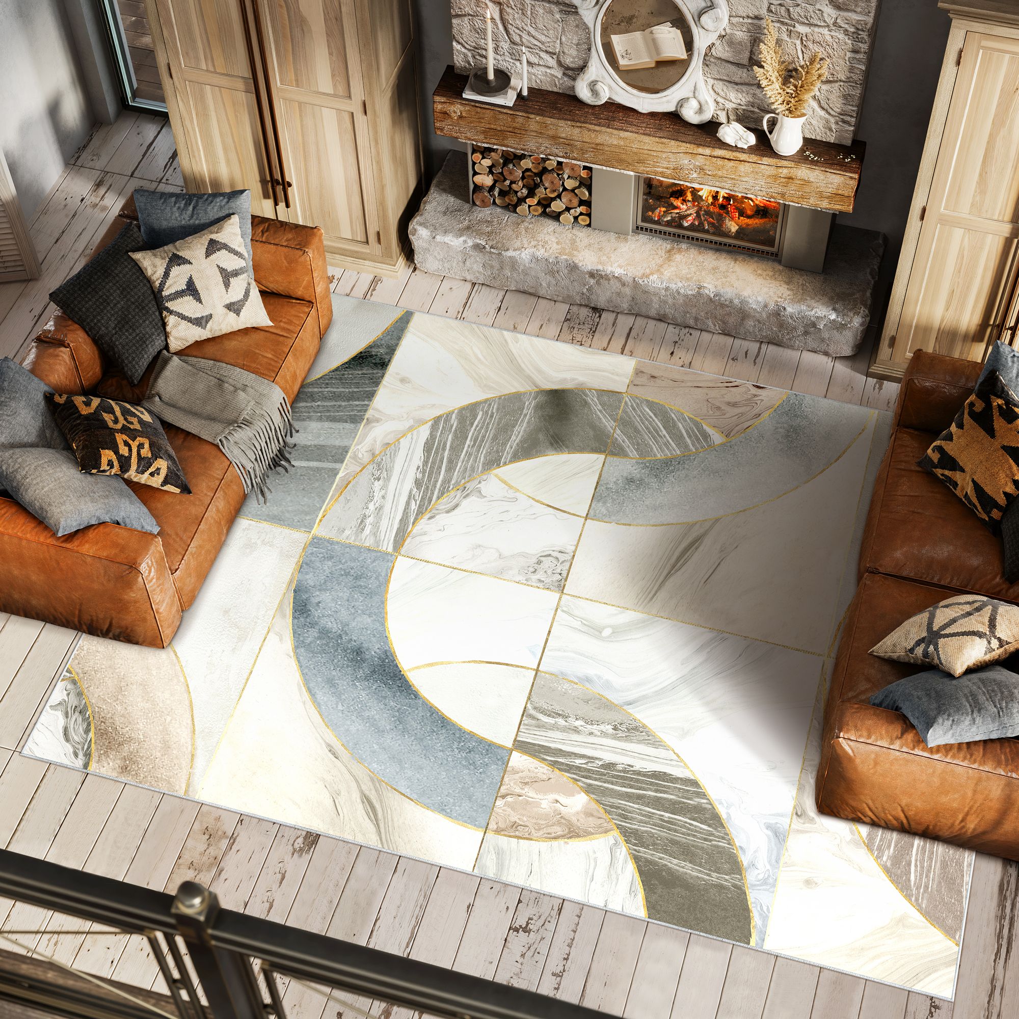 Image 2 Mosaic Serenity Washable Geometric Art Area Rug size 8'x10' more views