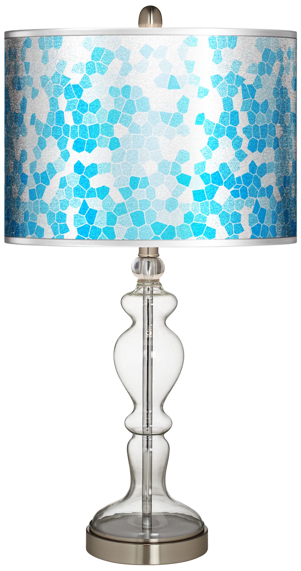 Mosaic Silver Metallic Giclee Apothecary Clear Glass Table Lamp