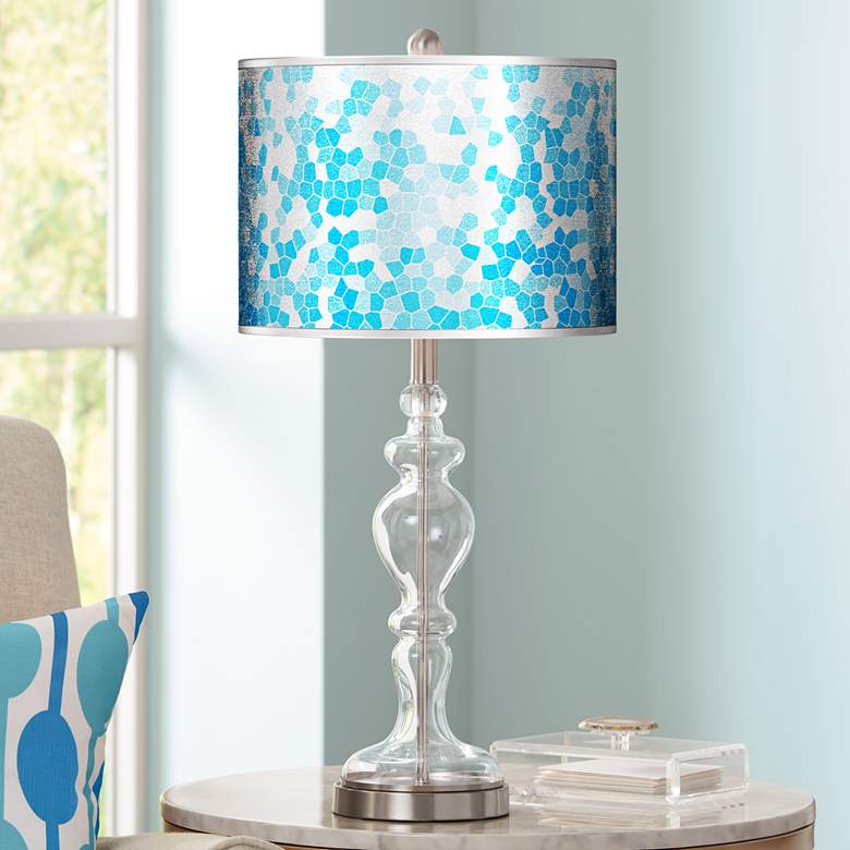 Image 1 Mosaic Silver Metallic Giclee Apothecary Clear Glass Table Lamp