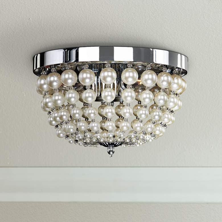 Image 1 Moscato 11" Wide Chrome 3-Light Faux Pearl Ceiling Light