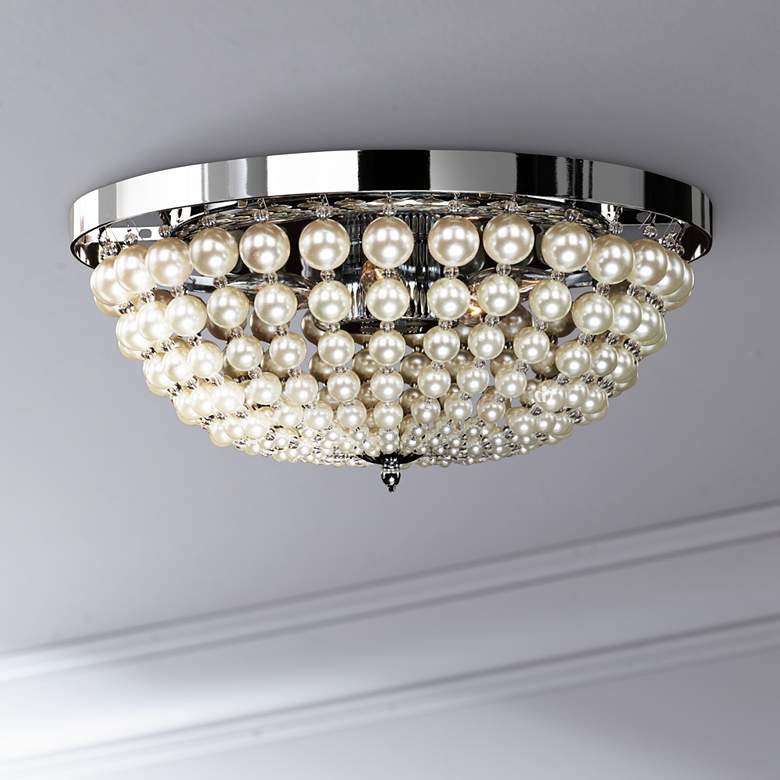 Image 1 Moscato 16 1/2" Wide Chrome 5-Light Faux Pearl Ceiling Light