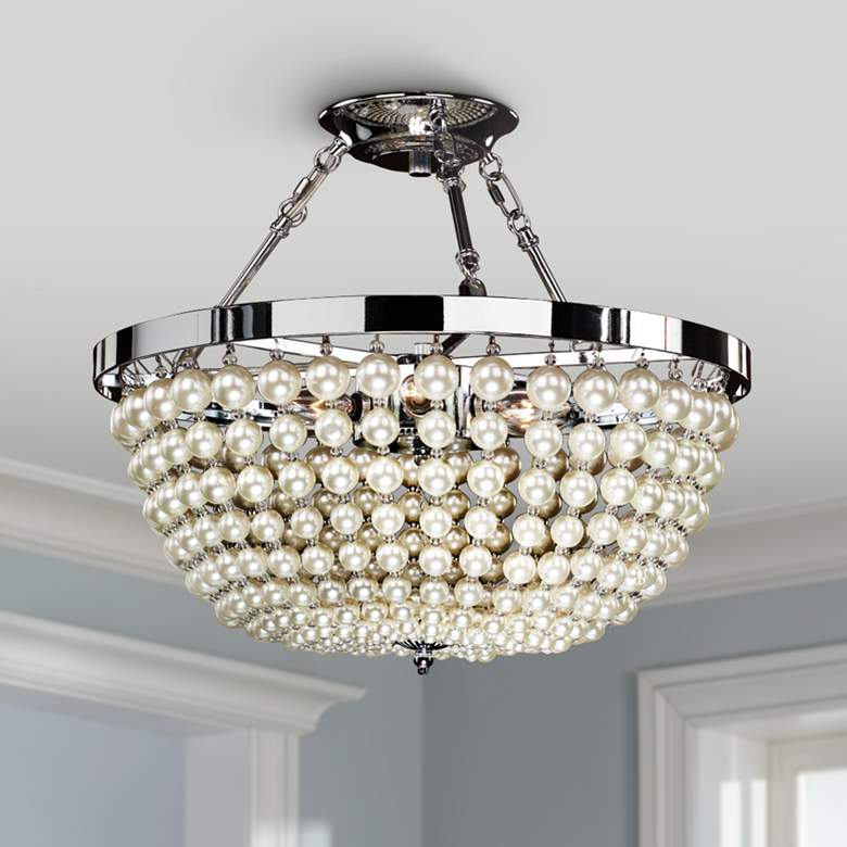 Image 1 Moscato Chrome 16 1/2 inch Wide Faux Pearl 5-Light Ceiling Light