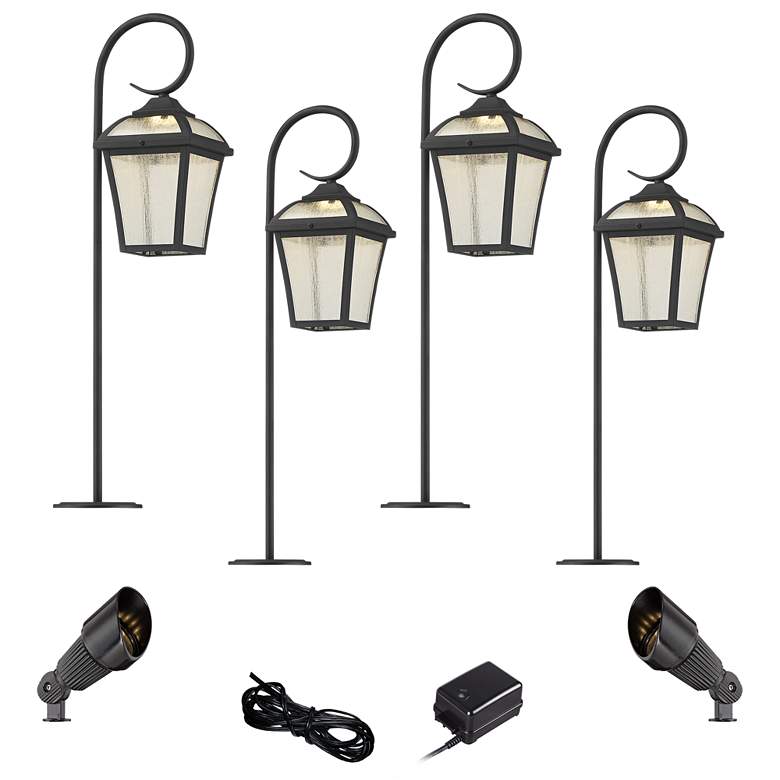 Image 1 Mosconi Textured Black 8-Piece LED Path and Spot Light Set