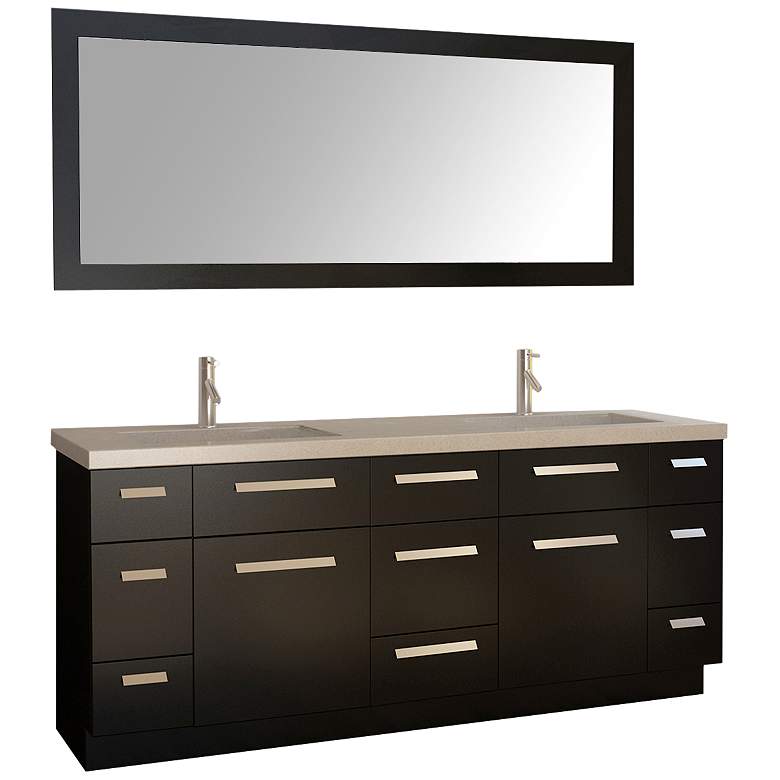 Image 1 Moscony 72 inch Espresso Double Sink Vanity Set with Mirror