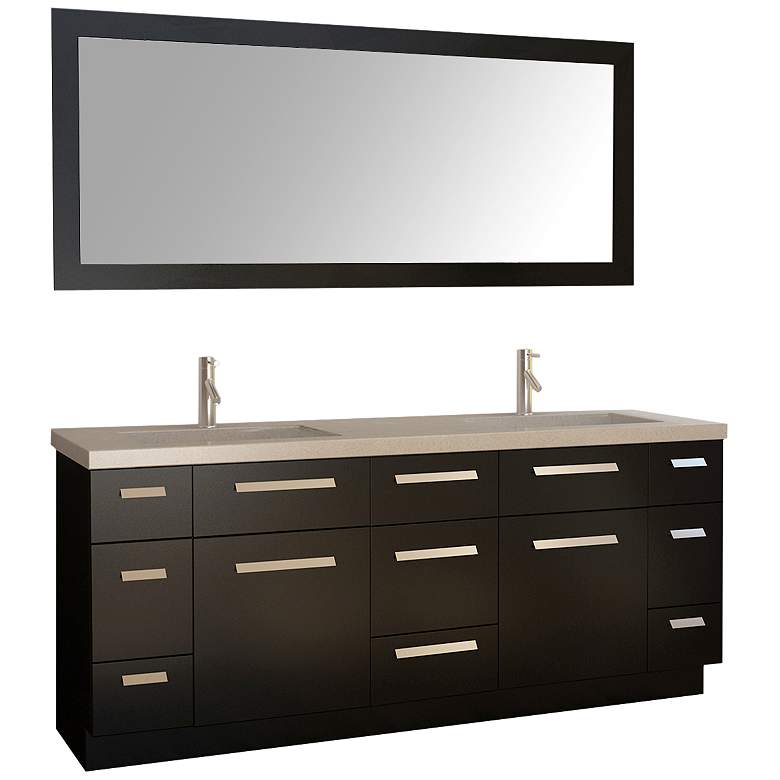 Image 1 Moscony 72" Espresso Double Sink Vanity Set with Mirror
