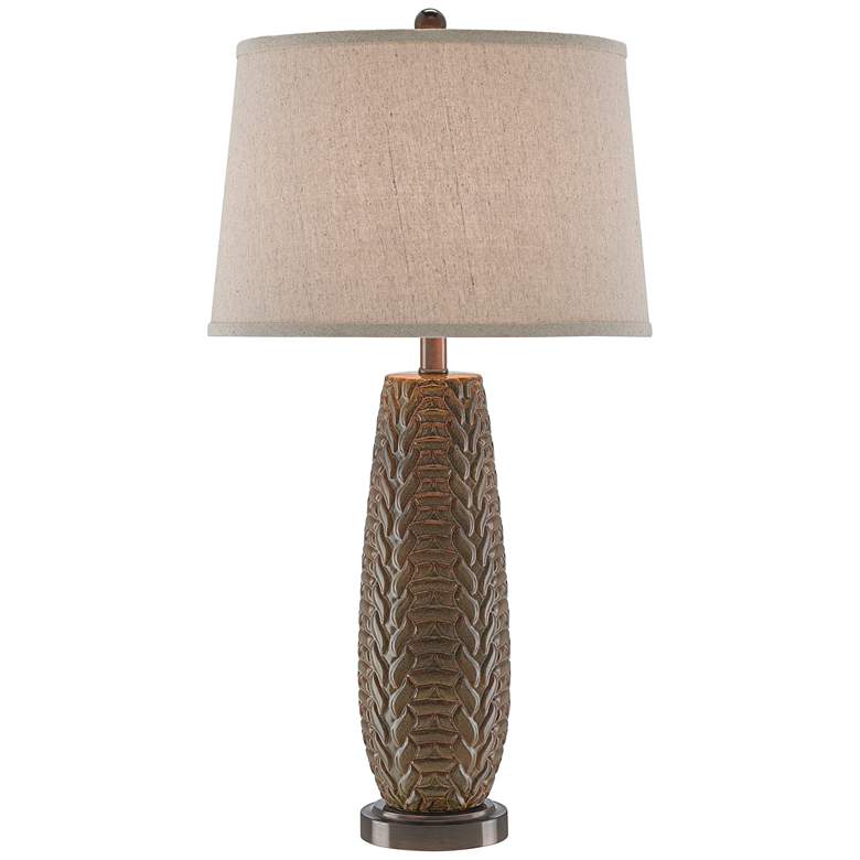 Image 1 Moses Green and Bronze Basket Weave Ceramic Table Lamp