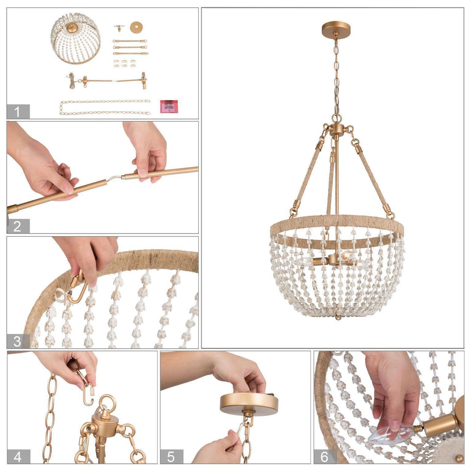 Image 6 Mosgan 17" Wide Wood Beaded 3-Light Chandelier more views