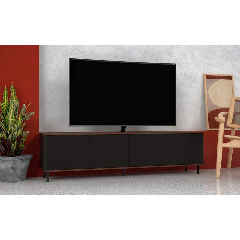 Image 1 Mosholu 77 inch Wide Matte Black and Nut Brown 4-Shelf TV Stand
