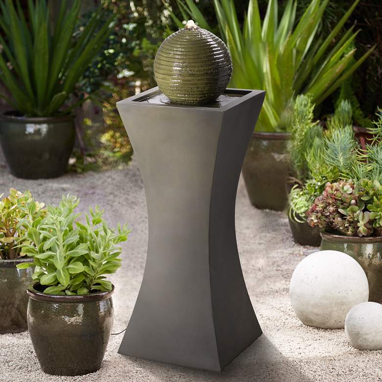 Image 1 Moss Stone 39 1/2 inch High Solar LED Bubbler Fountain