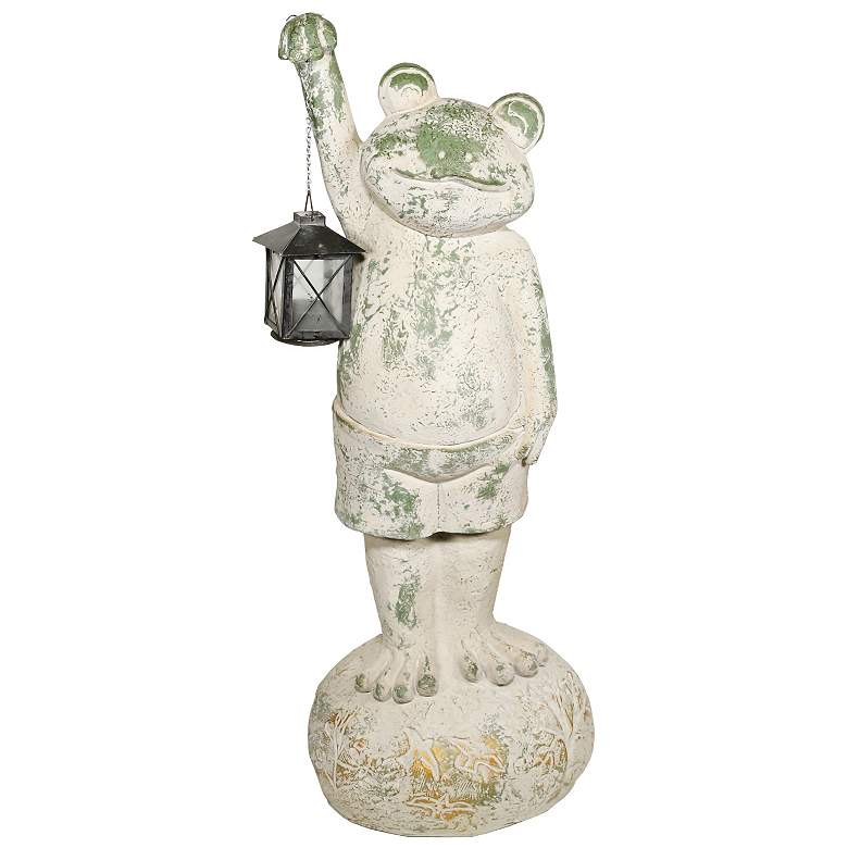 Image 1 Mossy Green Frog Holding Lantern 26 inchH Indoor-Outdoor Statue