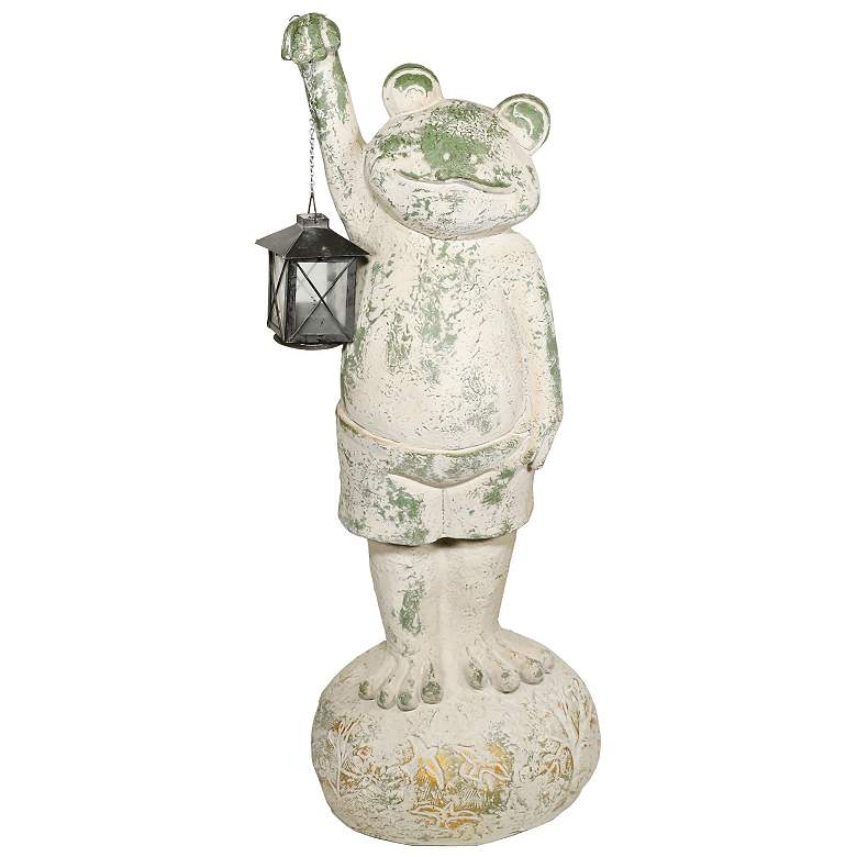 Image 1 Mossy Green Frog Holding Lantern 26"H Indoor-Outdoor Statue