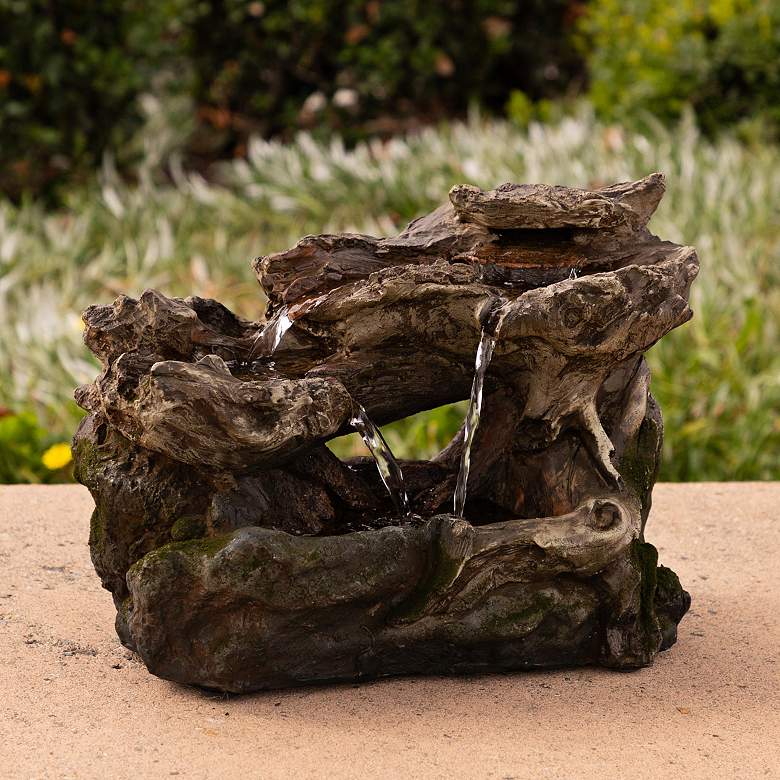 Image 1 Mossy Rainforest 10"H 3-Tier LED Outdoor Tabletop Fountain