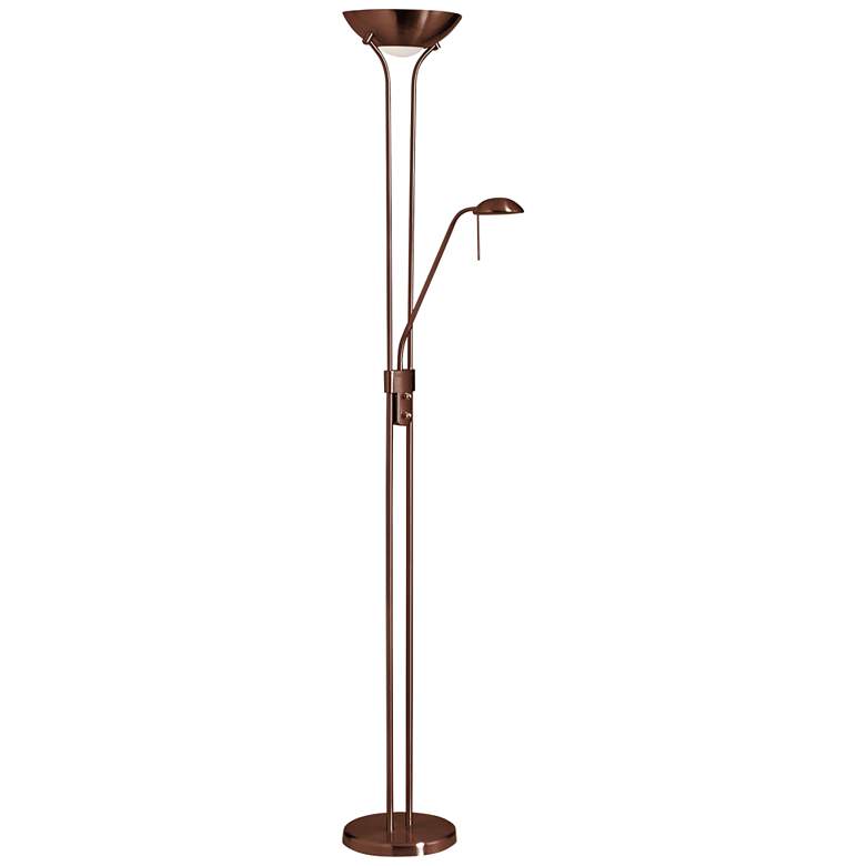 Image 2 Mother and Son 71" High Bronze Torchiere Floor Lamp with Reading Light