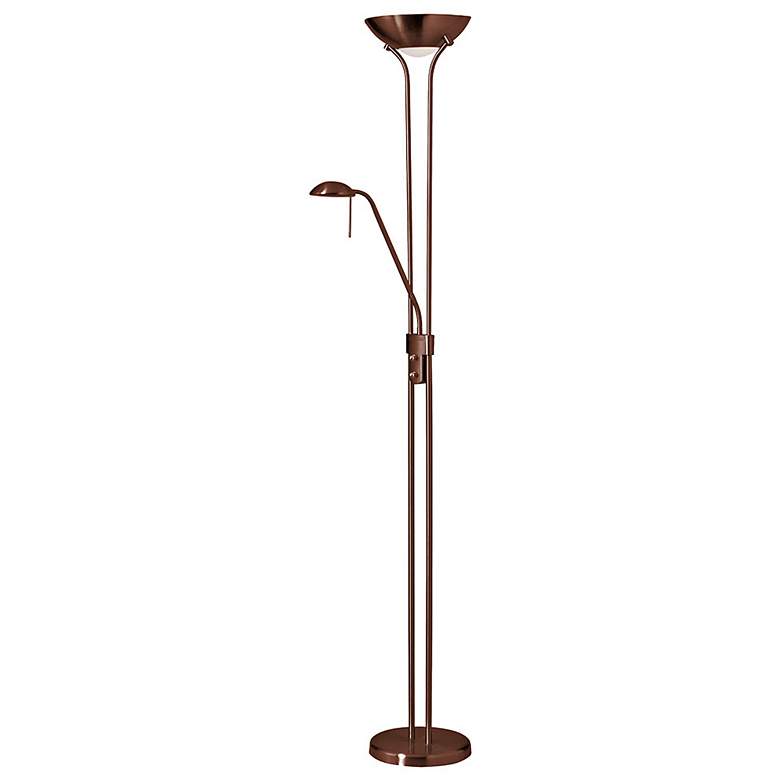 Image 2 Mother and Son 71" High Bronze Torchiere Floor Lamp with Reading Light