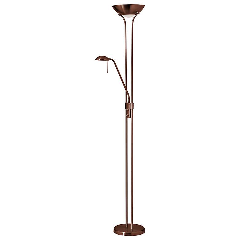 Image 2 Mother and Son 71 inch High Bronze Torchiere Floor Lamp with Reading Light