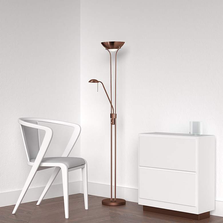 Image 3 Mother and Son 71" High Bronze Torchiere Floor Lamp with Reading Light more views