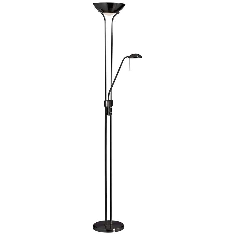 Image 2 Mother and Son 71" Matte Black Torchiere Floor Lamp with Reading Light