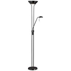 Mother and Son 71&quot; Matte Black Torchiere Floor Lamp with Reading Light