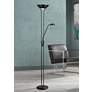 Mother and Son 71" Matte Black Torchiere Floor Lamp with Reading Light