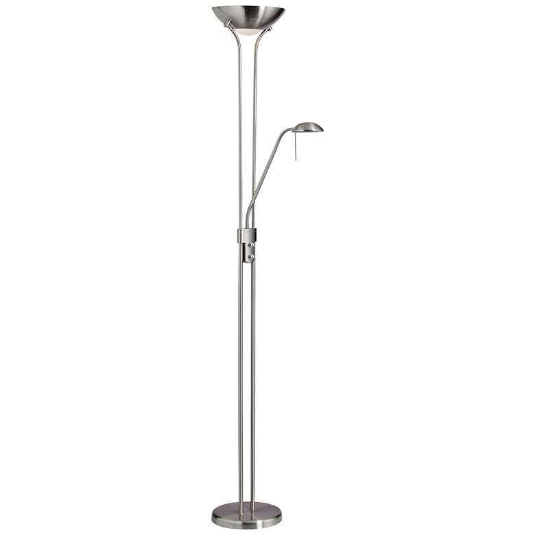 Image 2 Mother and Son 71" Satin Chrome Torchiere Floor Lamp with Side Light