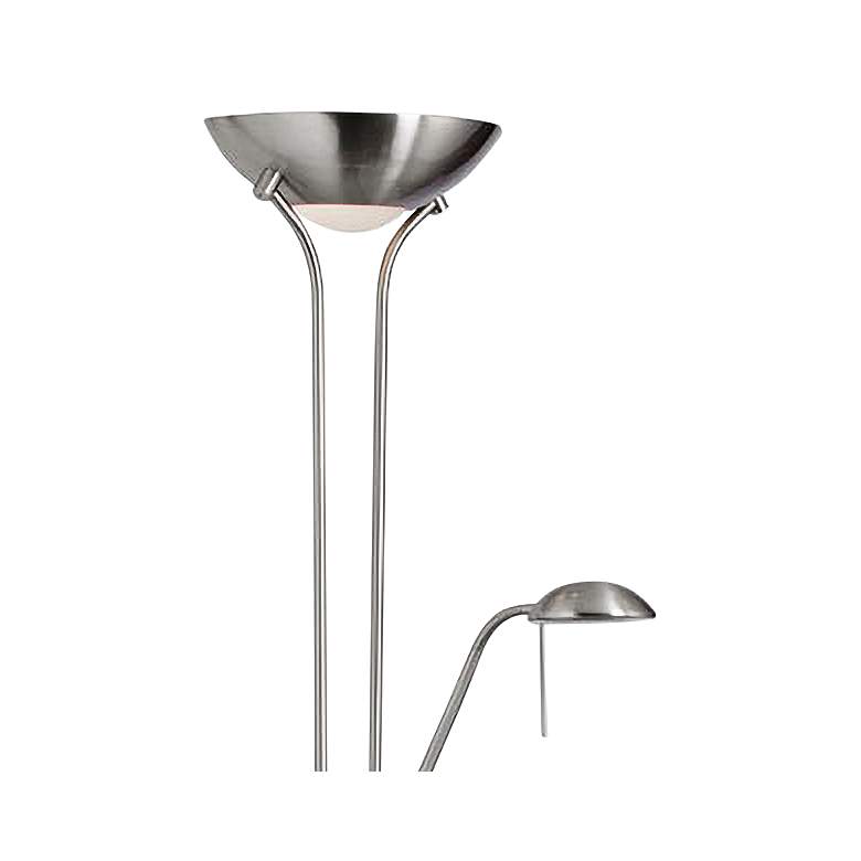 Image 3 Mother and Son 71" Satin Chrome Torchiere Floor Lamp with Side Light more views