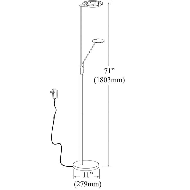 Image 3 Mother and Son 72" Satin Chrome Metal LED Torchiere Floor Lamp more views