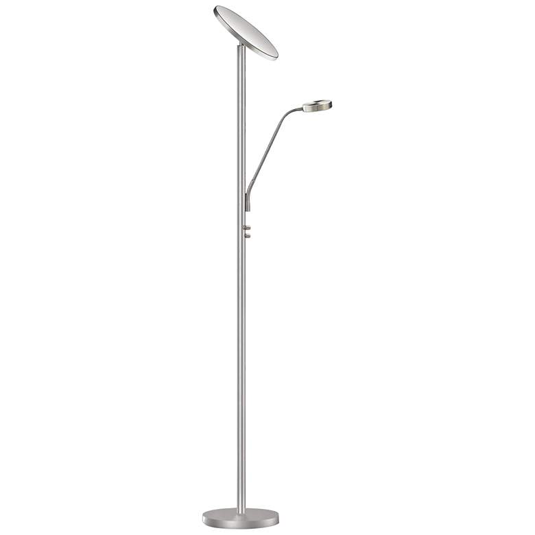 Image 1 Mother and Son 72 inch Satin Chrome Metal LED Torchiere Floor Lamp