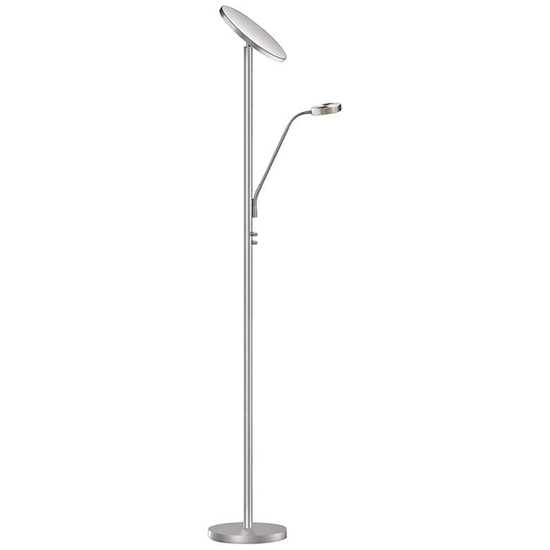 Image 1 Mother and Son 72" Satin Chrome Metal LED Torchiere Floor Lamp
