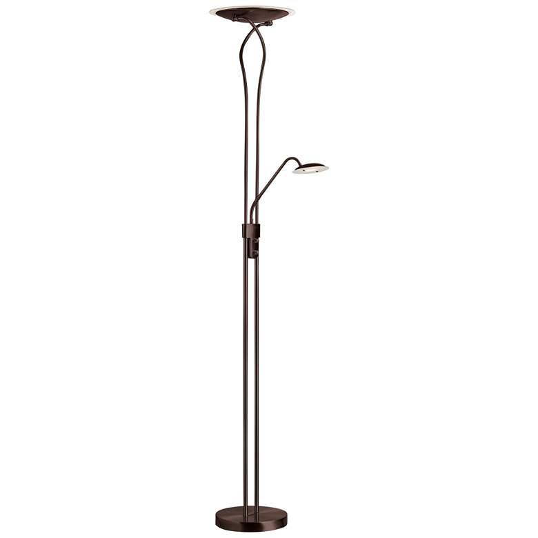 Image 1 Mother and Son Bronze Metal LED Torchiere Floor Lamp