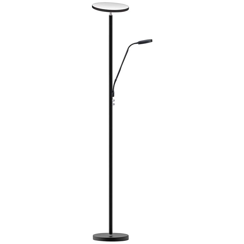 Image 1 Mother and Son Satin Black Metal LED Torchiere Floor Lamp