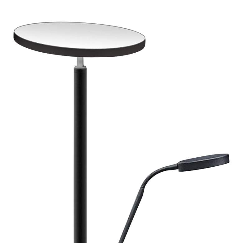 Image 2 Mother and Son Satin Black Metal LED Torchiere Floor Lamp more views