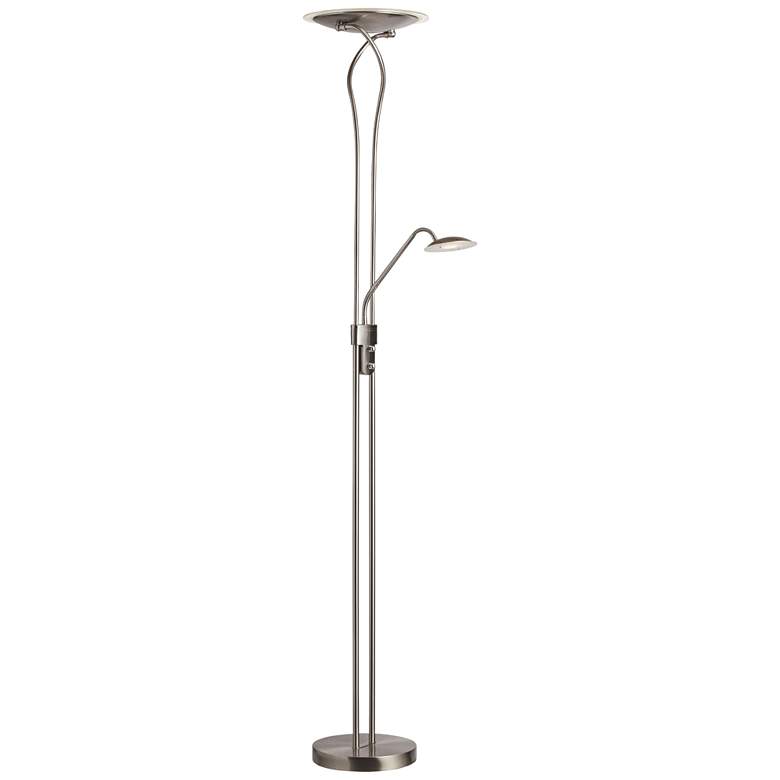 Image 1 Mother and Son Satin Chrome Metal 29W LED Torchiere Floor Lamp