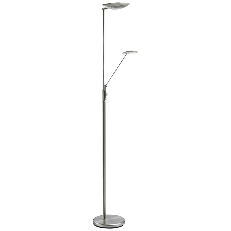 Image 1 Mother and Son Satin Chrome Metal LED Torchiere Floor Lamp
