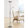 Mother and Son Satin Chrome Metal Torchiere Floor Lamp