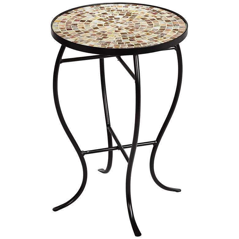 Image 2 Mother of Pearl Mosaic Black Iron Outdoor Accent Table