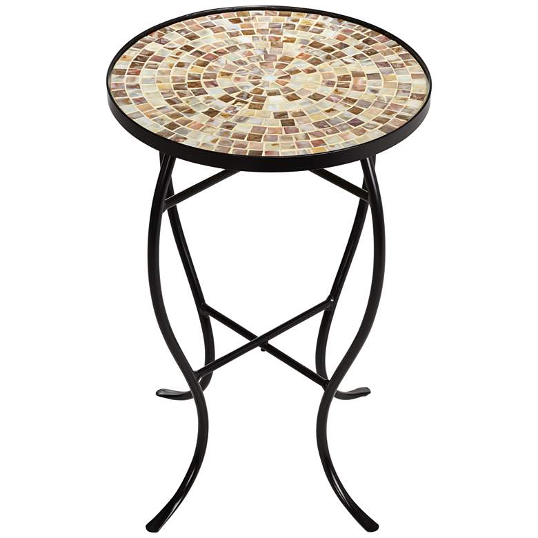 Image 5 Mother of Pearl Mosaic Black Iron Outdoor Accent Table more views