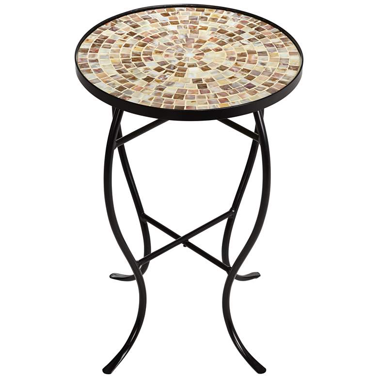 Image 5 Mother of Pearl Mosaic Black Iron Outdoor Accent Table more views