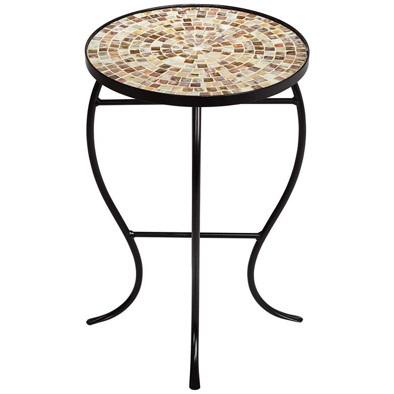 Image 6 Mother of Pearl Mosaic Black Iron Outdoor Accent Table more views