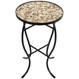 Image4 of Mother of Pearl Mosaic Black Iron Outdoor Accent Tables Set of 2 more views