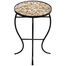 Image5 of Mother of Pearl Mosaic Black Iron Outdoor Accent Tables Set of 2 more views