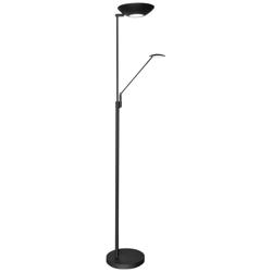 Mother Son 72&quot; Black Modern LED Torchiere Floor Lamp with Side Light