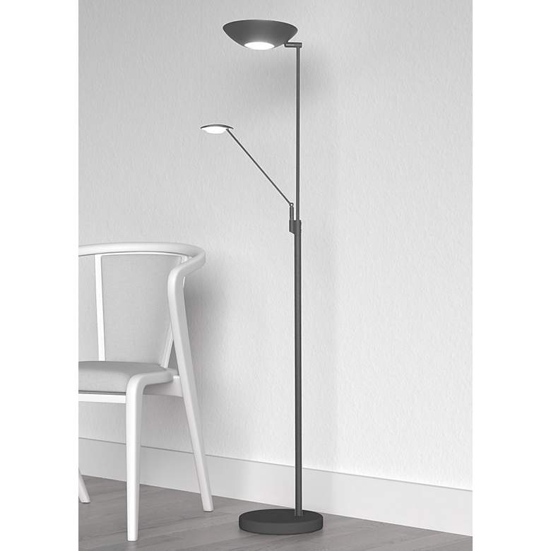 Image 1 Mother Son 72" Black Modern LED Torchiere Floor Lamp with Side Light