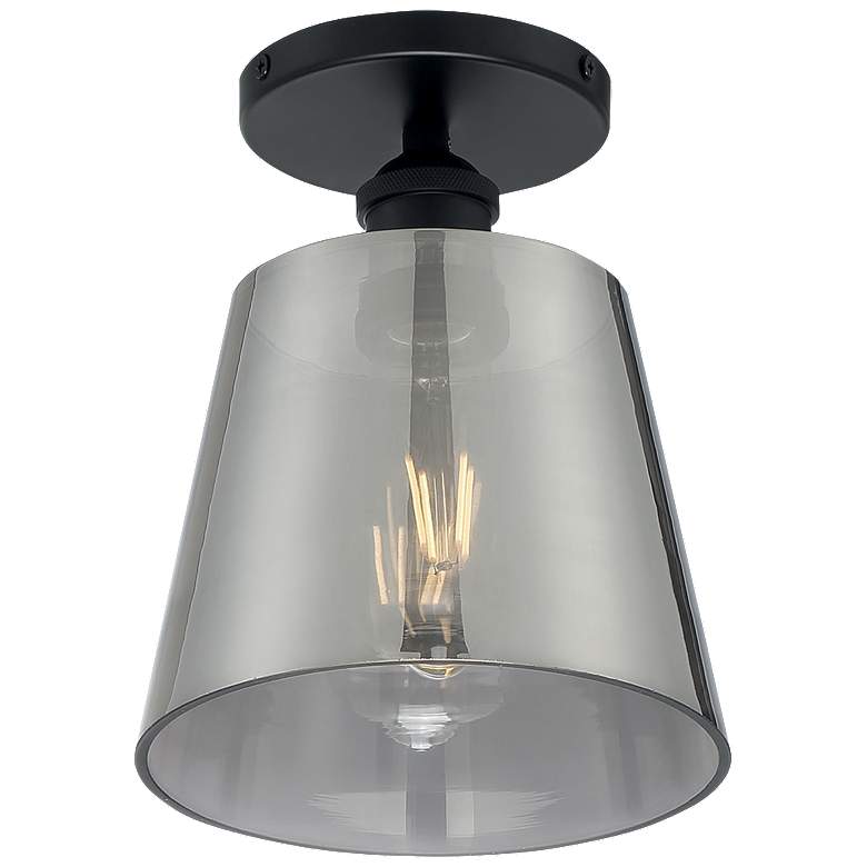 Image 1 Motif; 1 Light; 7 in.; Semi-Flush Black with Smoked Glass