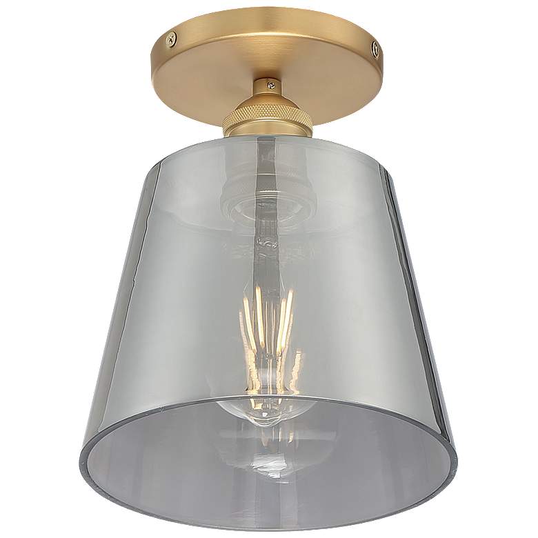 Image 1 Motif; 1 Light; 7 in.; Semi-Flush Brushed Brass with Smoked Glass