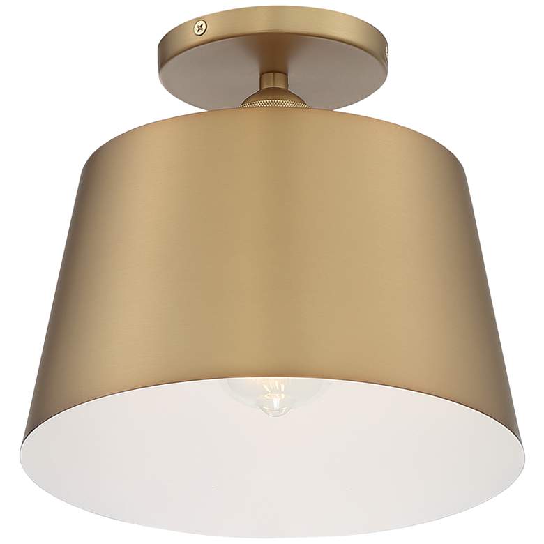 Image 2 Motif 10 inch Wide Brushed Brass and White Ceiling Light
