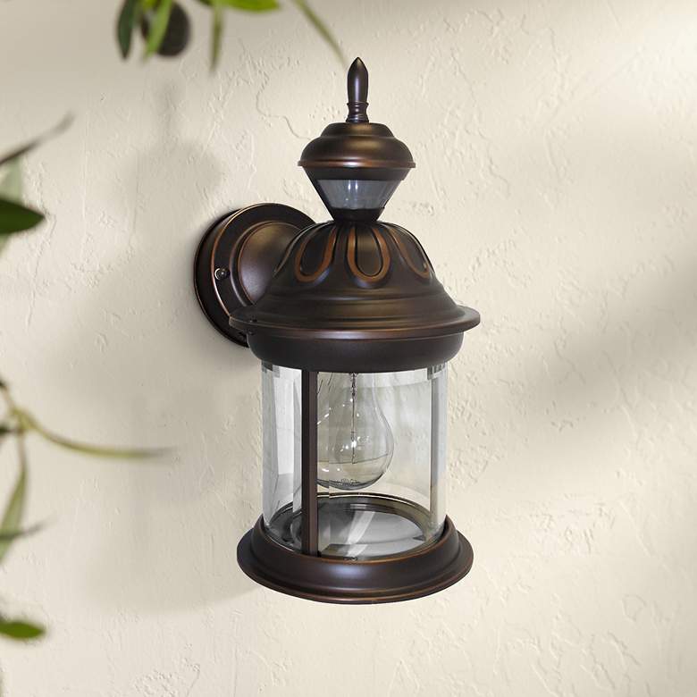 Image 1 Motion Sensor 12 3/4 inch High Antique Bronze Outdoor Wall Light