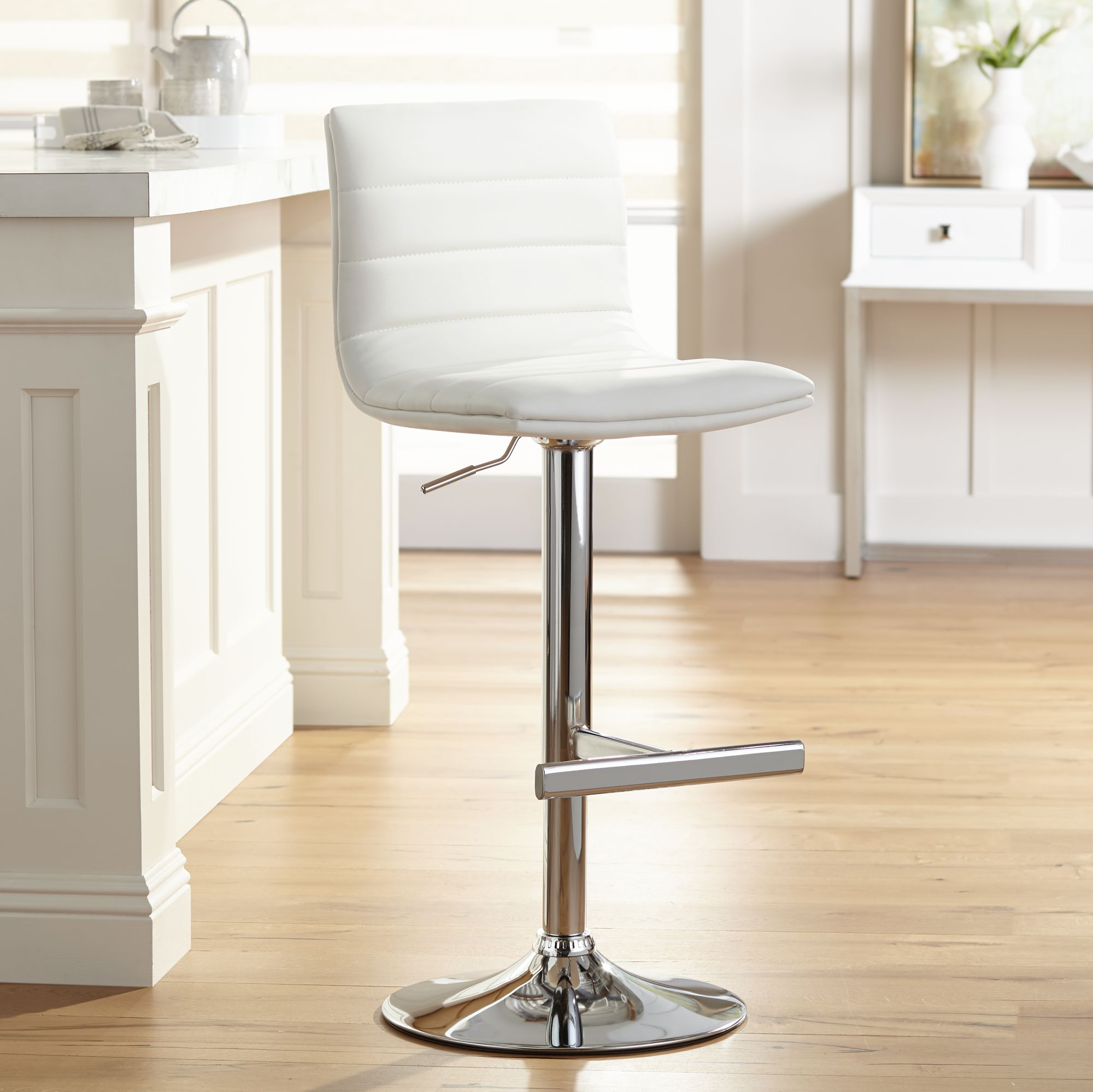 Motivo White Faux Leather Swivel Seat Adjustable Barstool