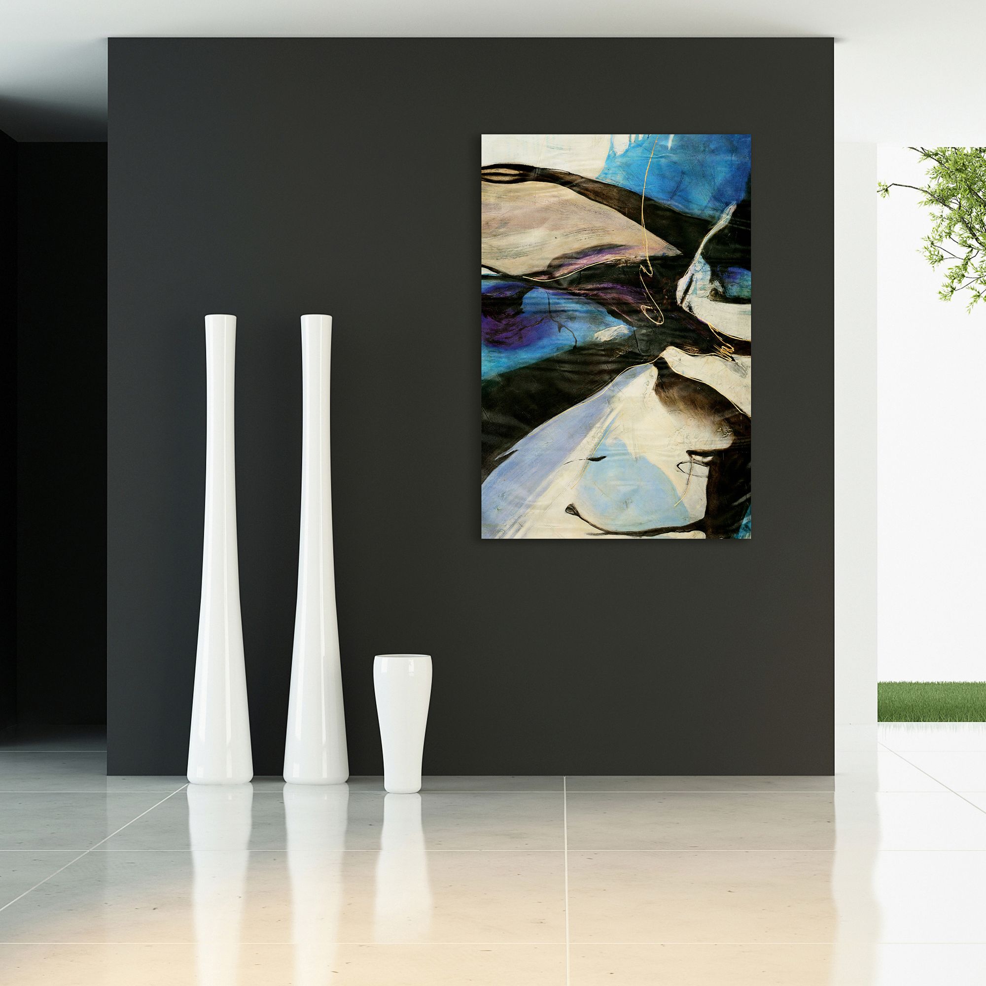 Motivos 48" Wide Free Floating Tempered Glass Wall Art in scene