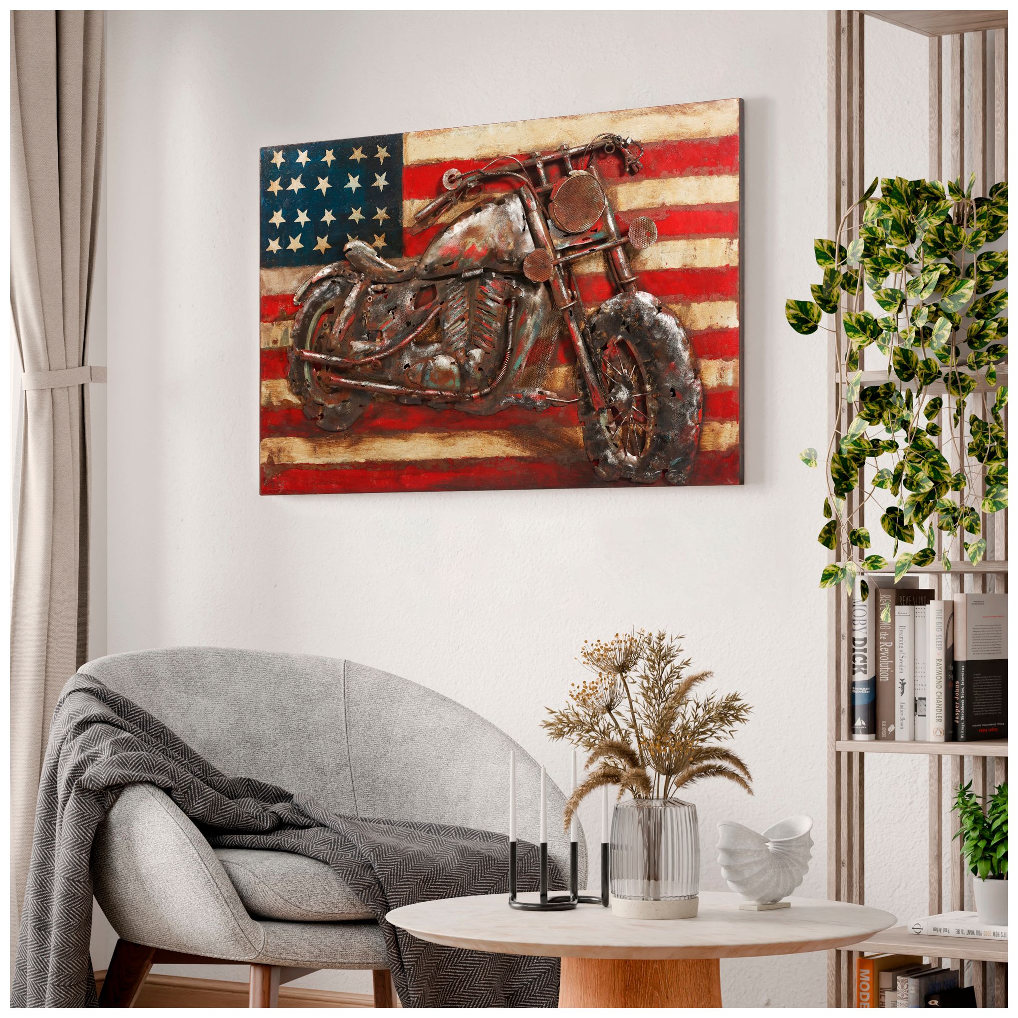 Image 7 Motorcycle 3 48" Wide Mixed Media Metal Dimensional Wall Art more views
